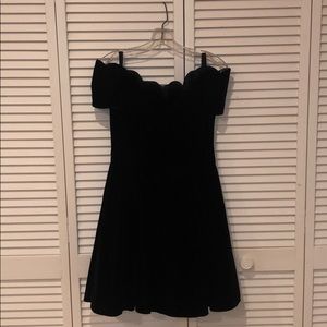 Black velvet off shoulder short party dress